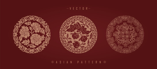 Canvas Print - Vector illustration of Asian traditional decorative patterns with floral elements