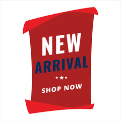 Sticker - Digital render of a red new arrival shop now banner isolated on a white background