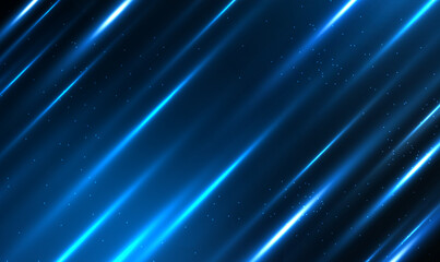 Fototapete - Abstract technology futuristic glowing blue light lines with speed motion blur effect on dark background. Meteor rain, luminous rays in motion, technology, falling glowing neon lights. Vector EPS10.