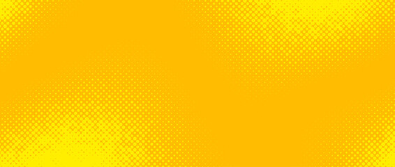 Poster - Yellow halftone background. Retro comic grain texture. Pixelated dots cartoon wallpaper. Pop art faded gradient pattern. Vector backdrop.