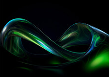 3D Black Background With Green And Blue Swirls