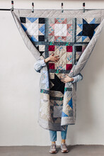 Upcycling Designer Woman With Decorative Patchwork Blanket