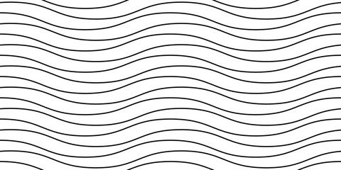 Poster - Wavy lines seamless pattern. Undulate stripes repeating background. Black and white horizontal waves texture. Simple curved linear wallpaper. Textile and fabric swatch design template. Vector