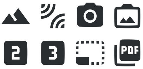 Set of 8 icons Image. Vector illustration of thin line icons. Simple Set. Linear icons set. Thin filled icons pack. UX UI