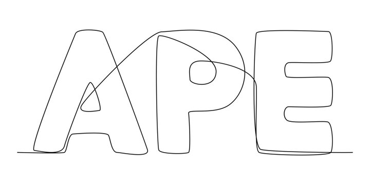 One continuous line of Ape word. Thin Line Illustration vector concept. Contour Drawing Creative ideas.