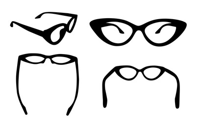 Wall Mural - Silhouette set of cat eye glasses, eye glasses in flat vector.	