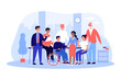 Group of happy diverse coworkers vector illustration. Inclusive team of people with disability and people of different age and race working together. Diversity, teamwork, inclusion, business concept