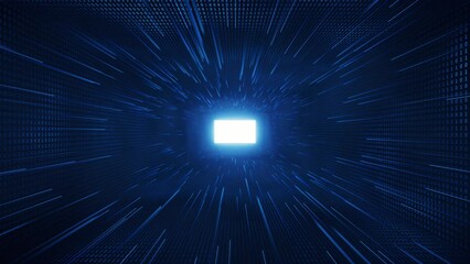 Poster - Dark blue digital cyberspace tunnel, 3d rendering.