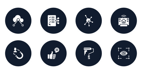 Poster - general filled icons set. flat filled icons sheet included internet of things, smart contract, organism, smart home hub, user attraction, social campaign, painting work, trackability vector.