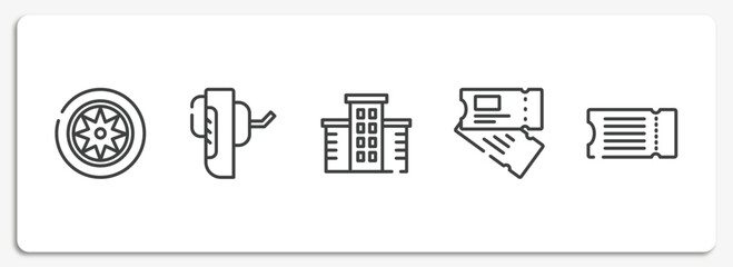 Poster - travel fill outline icons set. thin line icons sheet included car parts, breathalyzer, hotel, airplane flight ticket, fly ticket vector.