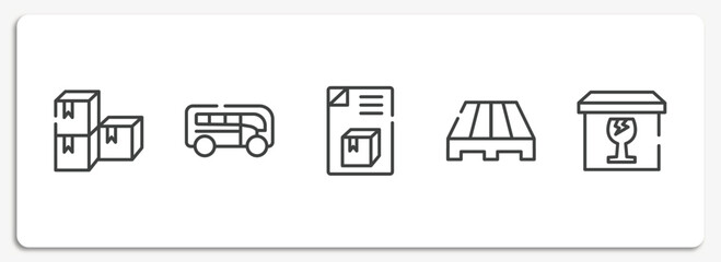 Poster - boxes outline icons set. thin line icons sheet included stack package, buses, dispatch note, pallets, cardboard box with glasses vector.