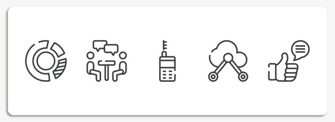 Poster - general outline icons set. thin line icons sheet included market share, job interview, laser measurement, internet of things, social campaign vector.