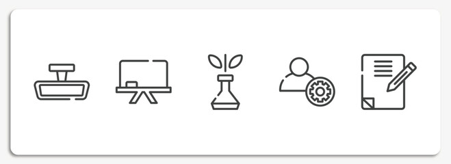 Poster - high school outline icons set. thin line icons sheet included rearview mirror, chalkboard, biologica
