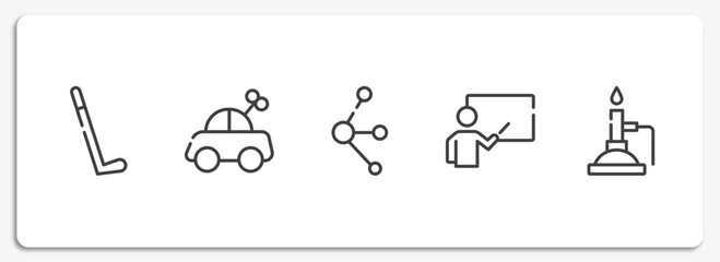 Poster - chemistry outline icons set. thin line icons sheet included hockey stick, toy car, molecules, educat