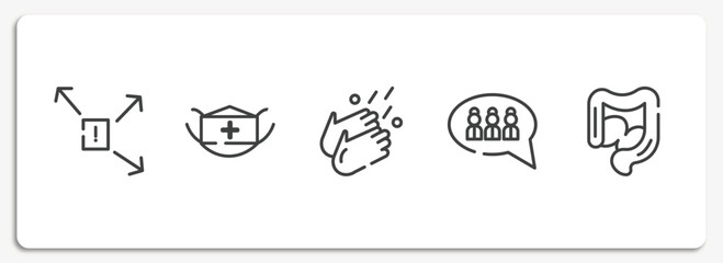 Poster - outline icons set. thin line icons sheet included spread, face mask, washing hands, group, intestine vector.