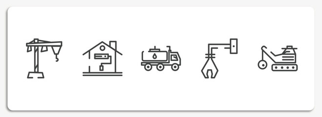 Poster - constructicons outline icons set. thin line icons sheet included construction hand drawn sketch, painting home, fuel truck, derrick with tong, derrick with ball vector.