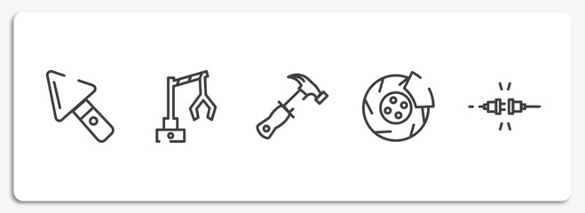 Poster - do it yourself outline icons set. thin line icons sheet included construction palette, backhoes, hammer tool, disc brake, plug for electric connection vector.
