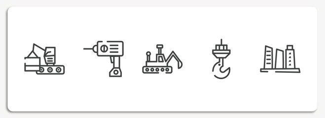 Wall Mural - hand drawn construction outline icons set. thin line icons sheet included derrick with boxes, hine drill, construction excavator, constructions, building hand drawn tower vector.