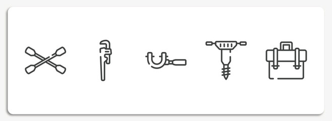 Poster - toolbox outline icons set. thin line icons sheet included lug wrench, stillson wrench, micrometer, hydraulic breaker, businessman portfolio vector.