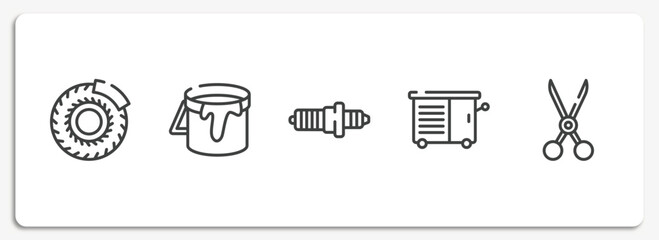 Poster - tool box outline icons set. thin line icons sheet included brake disc, open paint bucket, spark plug, vise, shears vector.