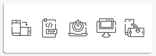 Poster - responsive web outline icons set. thin line icons sheet included rotate smartphone, php document, on button, pc with browser, rotate screen vector.