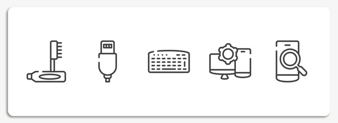 Canvas Print - responsive web outline icons set. thin line icons sheet included teeth cleaning, new charger, keyboad, display tablet smartphone cogwheel, phone search vector.