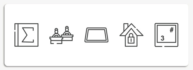 Poster - computer and media outline icons set. thin line icons sheet included spreadsheet with sum, computer workers group, null, home lock, number 3 key on keyboard vector.