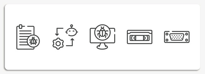 Poster - electronics outline icons set. thin line icons sheet included corrupt file, synchronizing, cracker, vhs, port vector.
