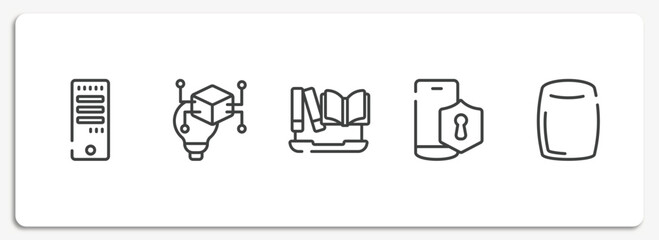 Poster - electronic outline icons set. thin line icons sheet included computer tower, invention, encyclopedia, vpn, homepod vector.