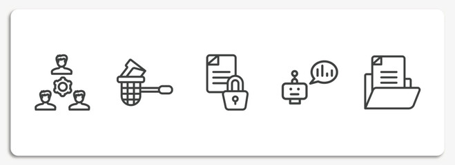 Wall Mural - computer applications outline icons set. thin line icons sheet included work team, stealing data, encrypted data, prediction, document file vector.