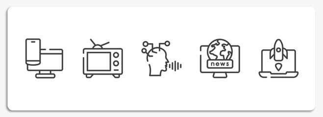 Poster - web and hacker outline icons set. thin line icons sheet included responsive website, broadcasting, voice recognition, world news, missile vector.