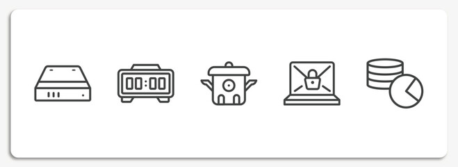 Poster - data organization outline icons set. thin line icons sheet included hard drive, digital clock, cooke