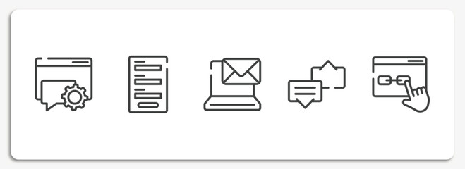 Poster - ways to contact us outline icons set. thin line icons sheet included online help, contact form, email on computer, discuss issue, links vector.