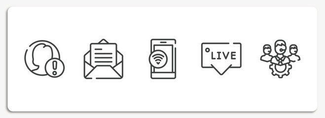 Poster - support outline icons set. thin line icons sheet included end user problem, open envelope, wifi on p