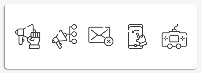 Poster - electronic device outline icons set. thin line icons sheet included strenght, promote, deleted, swipe left, console vector.