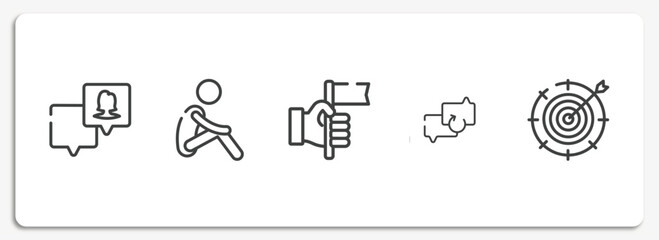 Poster - marketing & growth outline icons set. thin line icons sheet included followers, lonely, accomplishment, backup, taget vector.