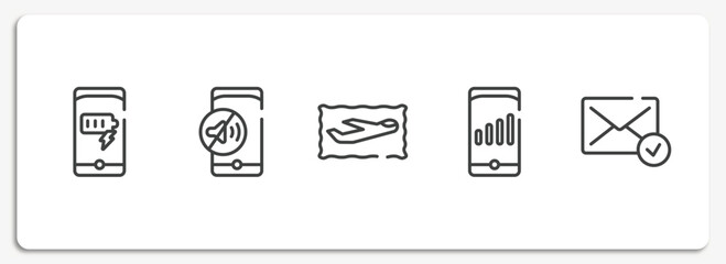 Poster - mail outline icons set. thin line icons sheet included battery charge, no sound, air service, high, message received vector.