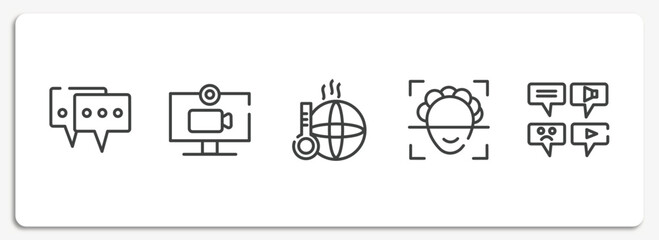 Canvas Print - dialogue assets outline icons set. thin line icons sheet included online chat, video chat, warming, face scan, message types vector.