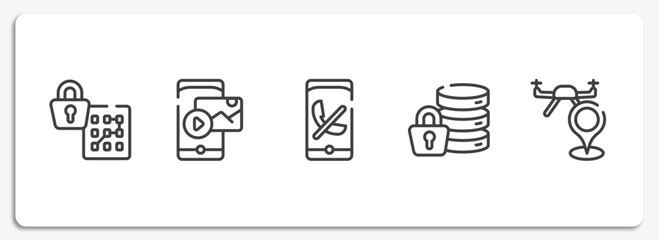 Poster - drone outline icons set. thin line icons sheet included pattern lock, gif, missed call, encrypt, street map vector.