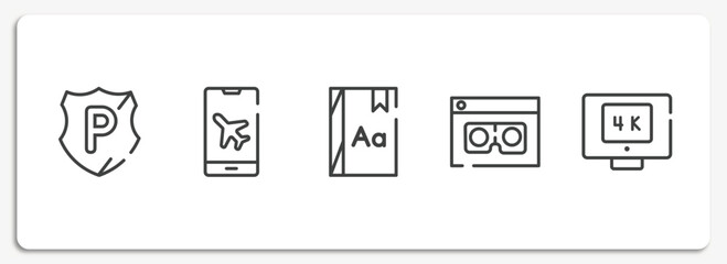 Poster - television outline icons set. thin line icons sheet included police shield, airplane mode, dictionary, scammer, 4k vector.