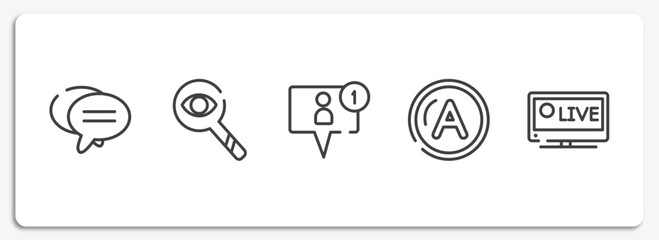 Poster - television outline icons set. thin line icons sheet included bubble chat, observation, friend request, letter a, live sports vector.