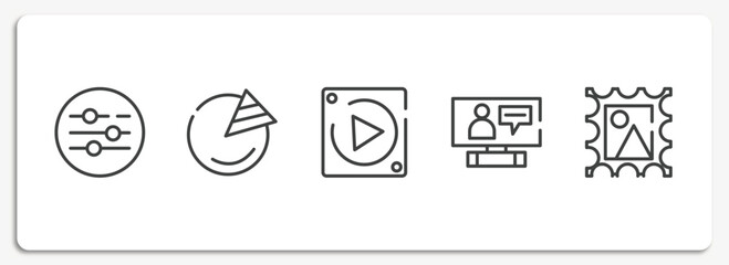 Poster - post office outline icons set. thin line icons sheet included sound ting, pie graph, null, online interview, post stamp vector.