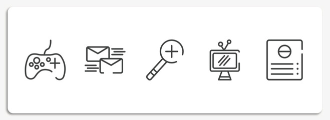 Poster - communication outline icons set. thin line icons sheet included game controller, mailing, zooming, televisions, intercom vector.