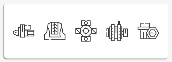Poster - car parts outline icons set. thin line icons sheet included car starter, car cowl, universal joint, alternator, wheel nut vector.