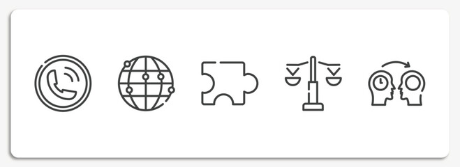 Poster - leadership outline icons set. thin line icons sheet included calling, network, puzzle piece, equality, mentor vector.