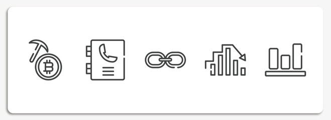 Poster - leadership outline icons set. thin line icons sheet included bitcoin mining, phonebook, web link, peak, bar graphic vector.