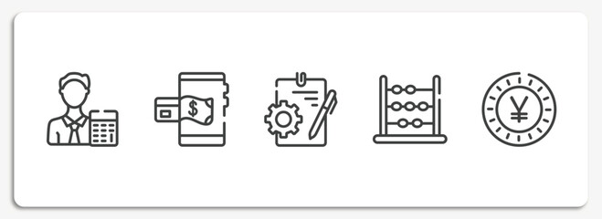 Poster - economy outline icons set. thin line icons sheet included accountant, mobile payment, instructions, abacus, yen vector.