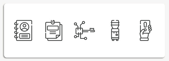 Poster - business outline icons set. thin line icons sheet included personal profile, taxes, digital key, water dispenser, penalty vector.