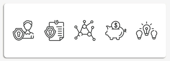 Poster - business outline icons set. thin line icons sheet included personal security, permission, decentralized, piggybank, difference vector.