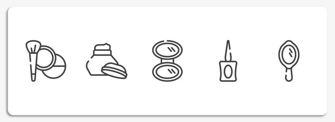 Poster - beauty outline icons set. thin line icons sheet included cosmetic, hand cream, pocket mirror, parfum bottle, hand mirror with shine vector.